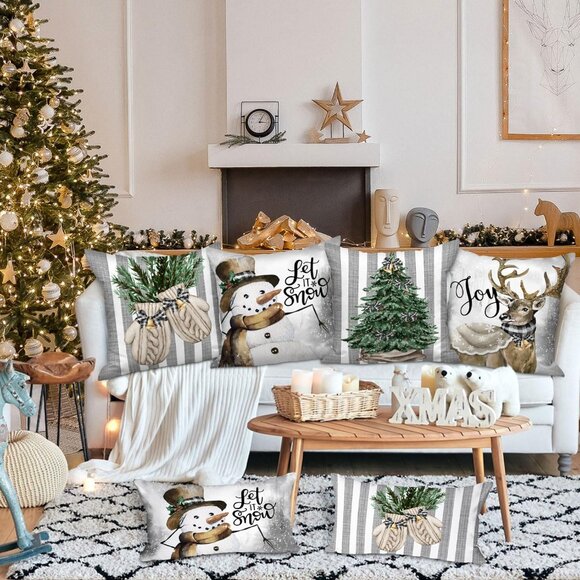 🆕 Christmas Throw Pillow Covers Xmas Snowman Gloves Elk Eucalyptus Cushion Home - Picture 3 of 6